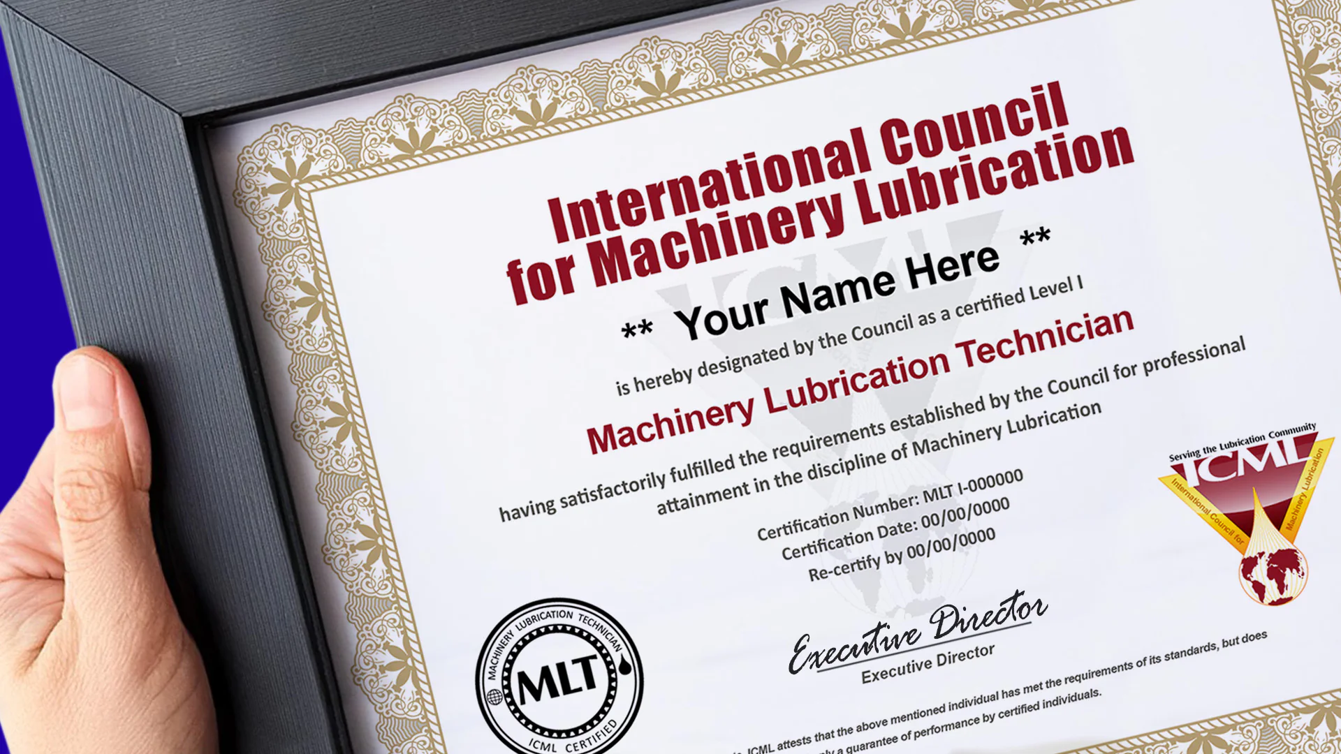 ICML machinery lubrication certificate